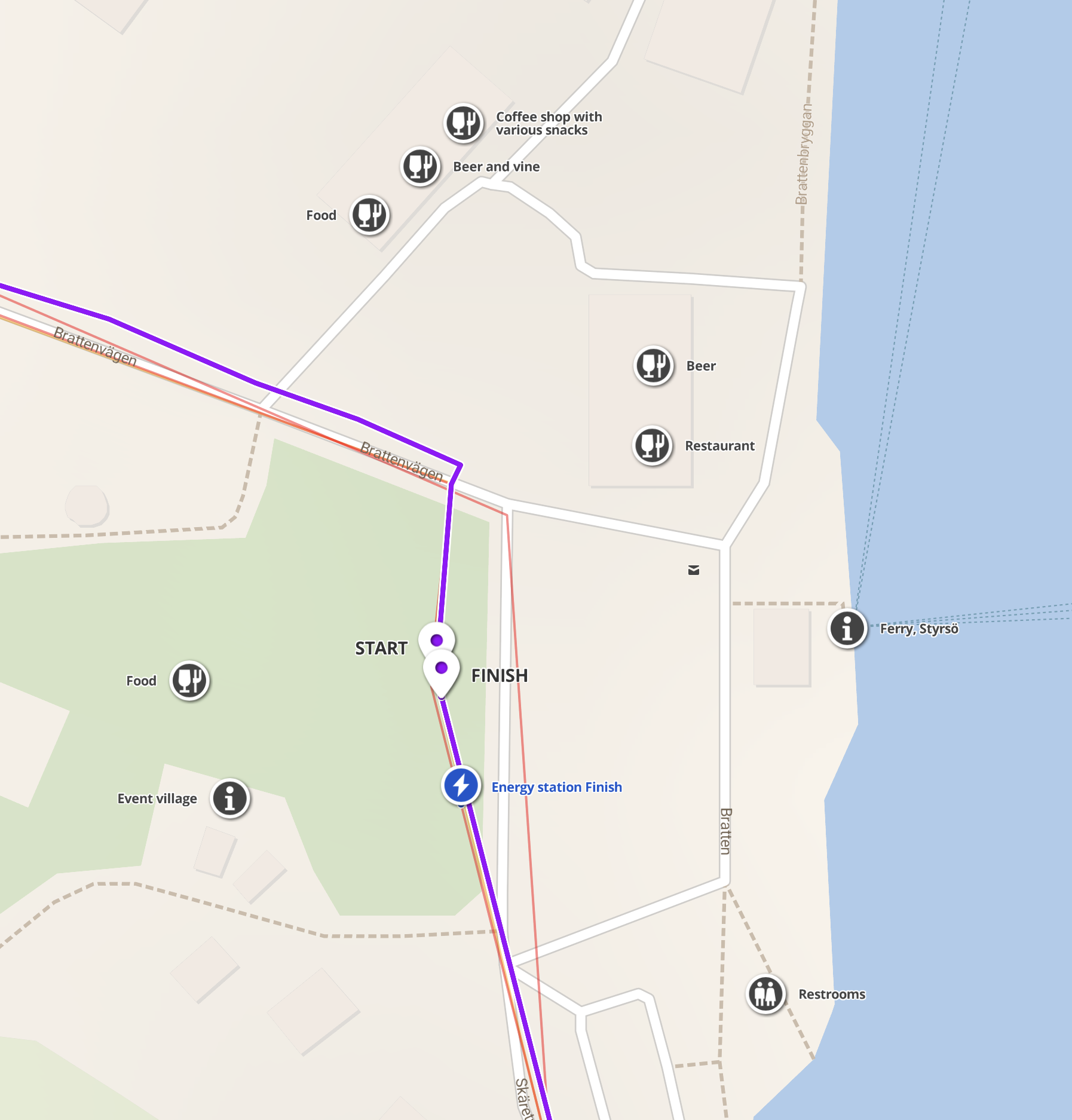Otillo swimrun Aland start and finish area map