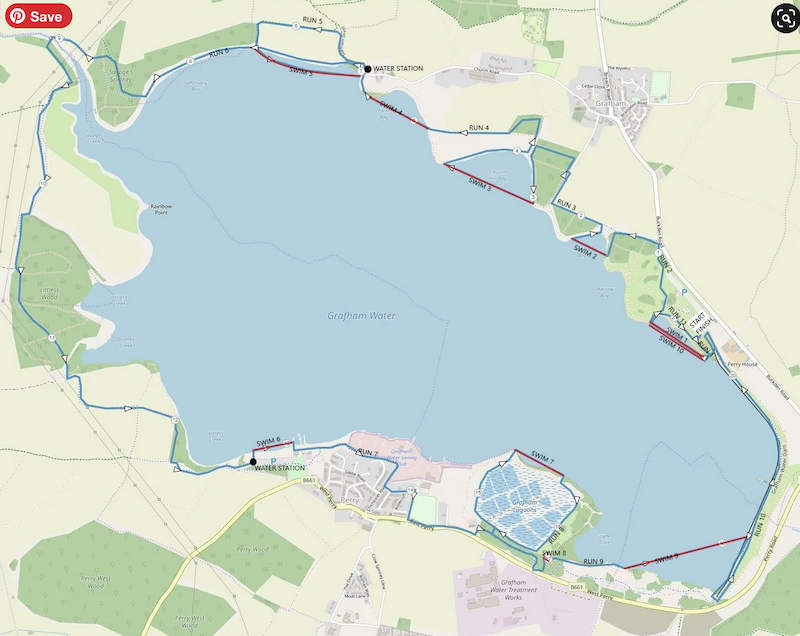 Keen As Mustard Grafham Water swimrun 21km route map