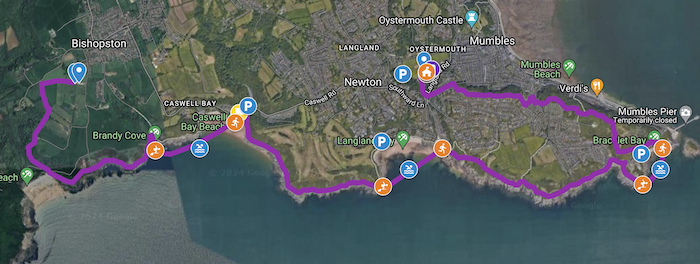 Gritty Rascals Gower swimrun Sprint route map