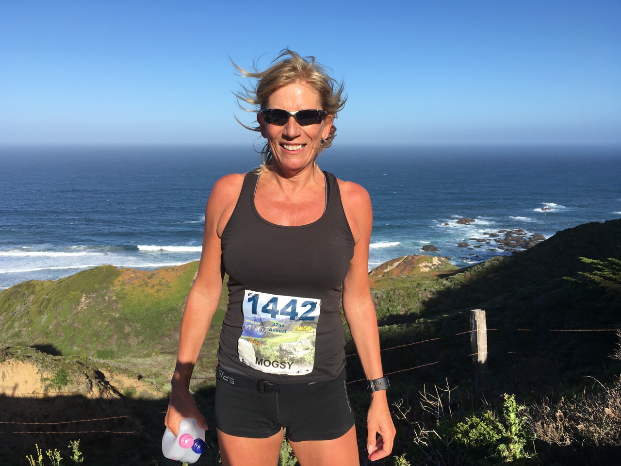Mogsy on the course of the Big Sur Marathon