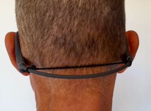 Nank Bone Conduction Headphones, a Rear view showing the silicone strap across the back of a man's head