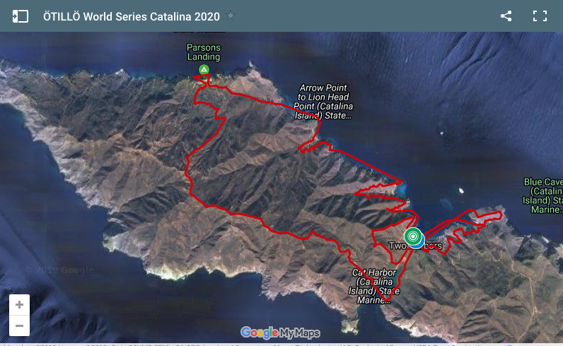 A Google map of the route for the Ötillö Swimrun Catalina Island event