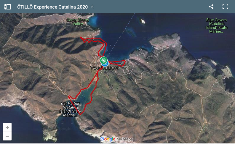 A Google map of the route for the Ötillö Swimrun Catalina Island Experience distance event