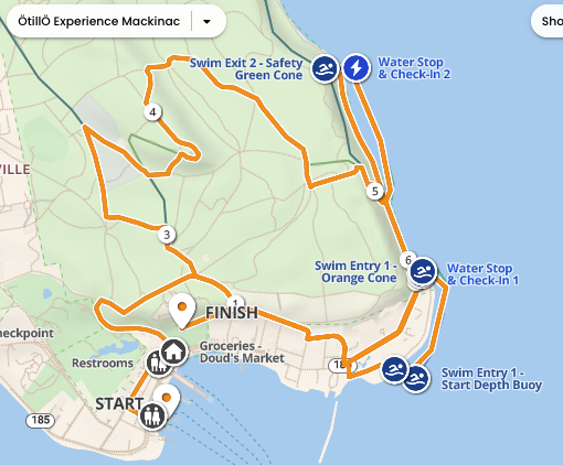 Otillo swimrun Mackinac Island Experience Route map