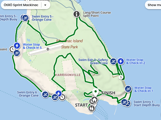 Otillo Swimrun Mackinac Island Sprint Route map