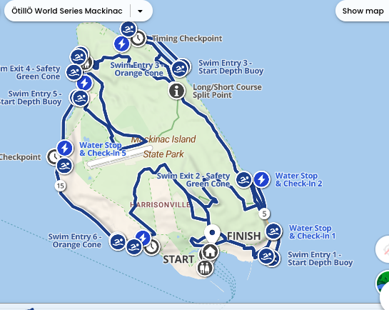 Otillo Swimrun Mackinac Island World Series Route map