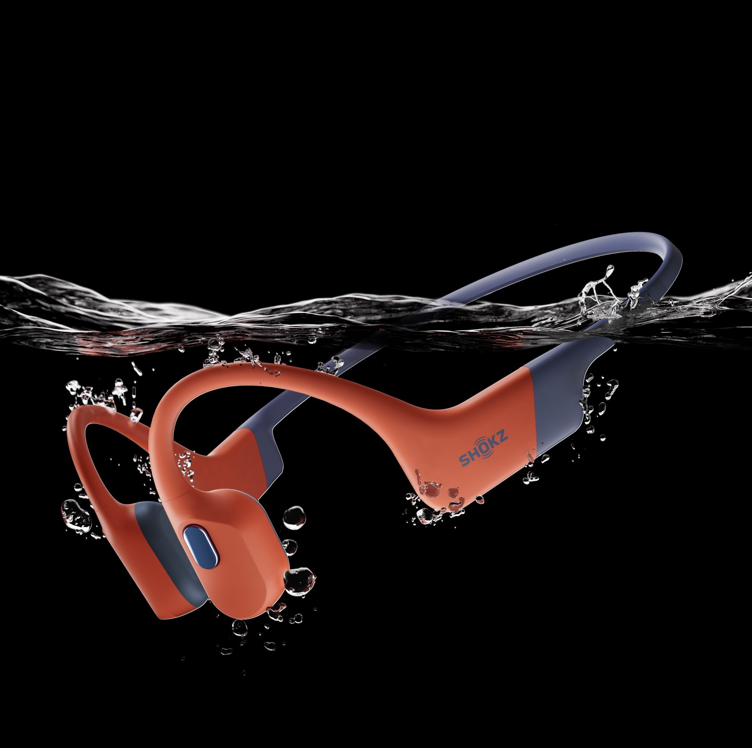 Orange Shokz OpenSwim Pro headphones under water 2026