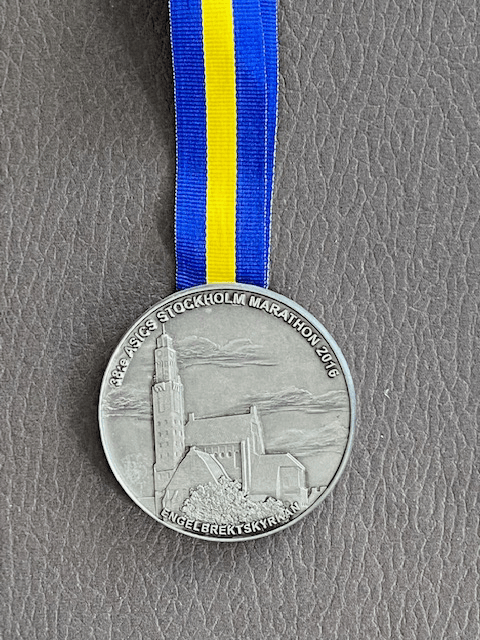 A Stockholm Marathon finisher's Medal