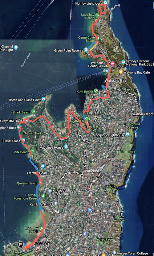 Swimrun Australia Sydney East Long Course route map