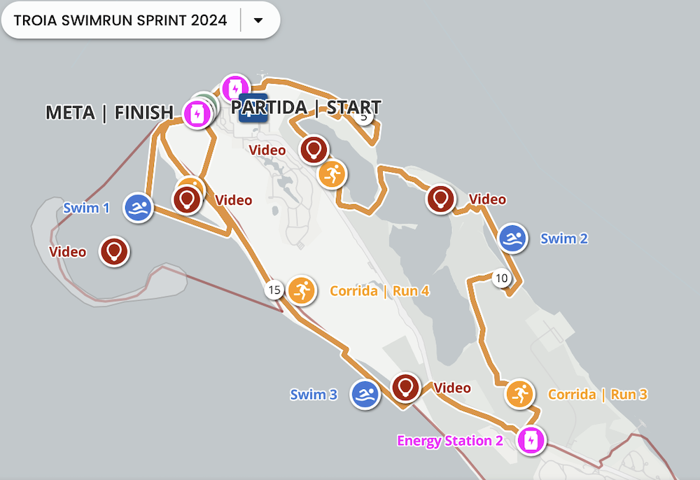 Troia swimrun Sprint course map from 2024 Troia swimrun Sprint course map from 2024