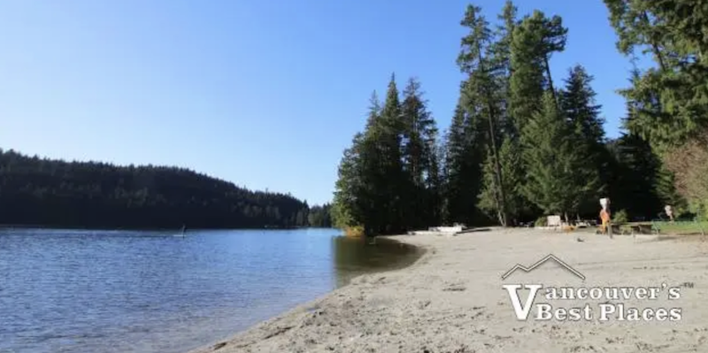 A view of White Pine Beach at Sasamat Lake, Belcarra Regional Park, Port Moody, BC. A view of White Pine Beach at Sasamat Lake, Belcarra Regional Park, Port Moody, BC.