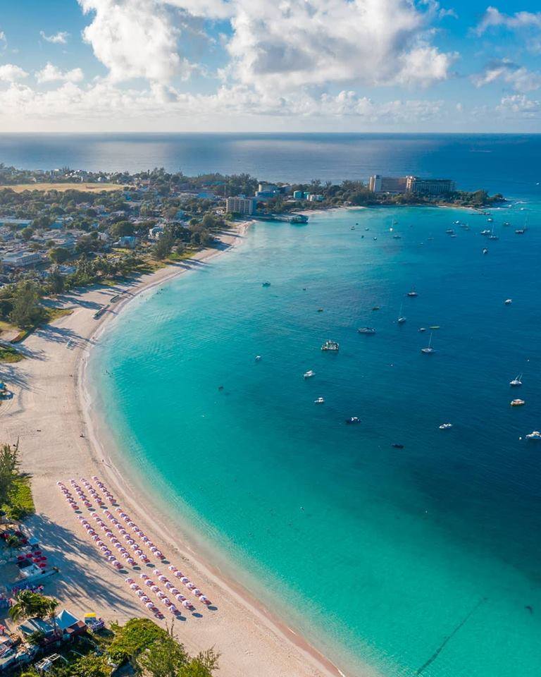 Aerial view of Carlisle Bay at the Barbados open water festival