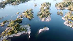 Looking down over the islands of Georgian Bay at the Breca Swimrun