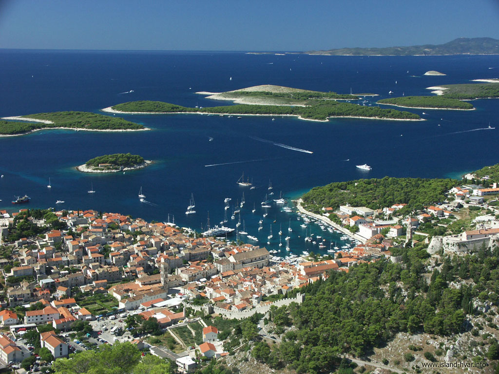 A view over Hvar town to the islands off the coast A view over Hvar town to the islands off the coast
