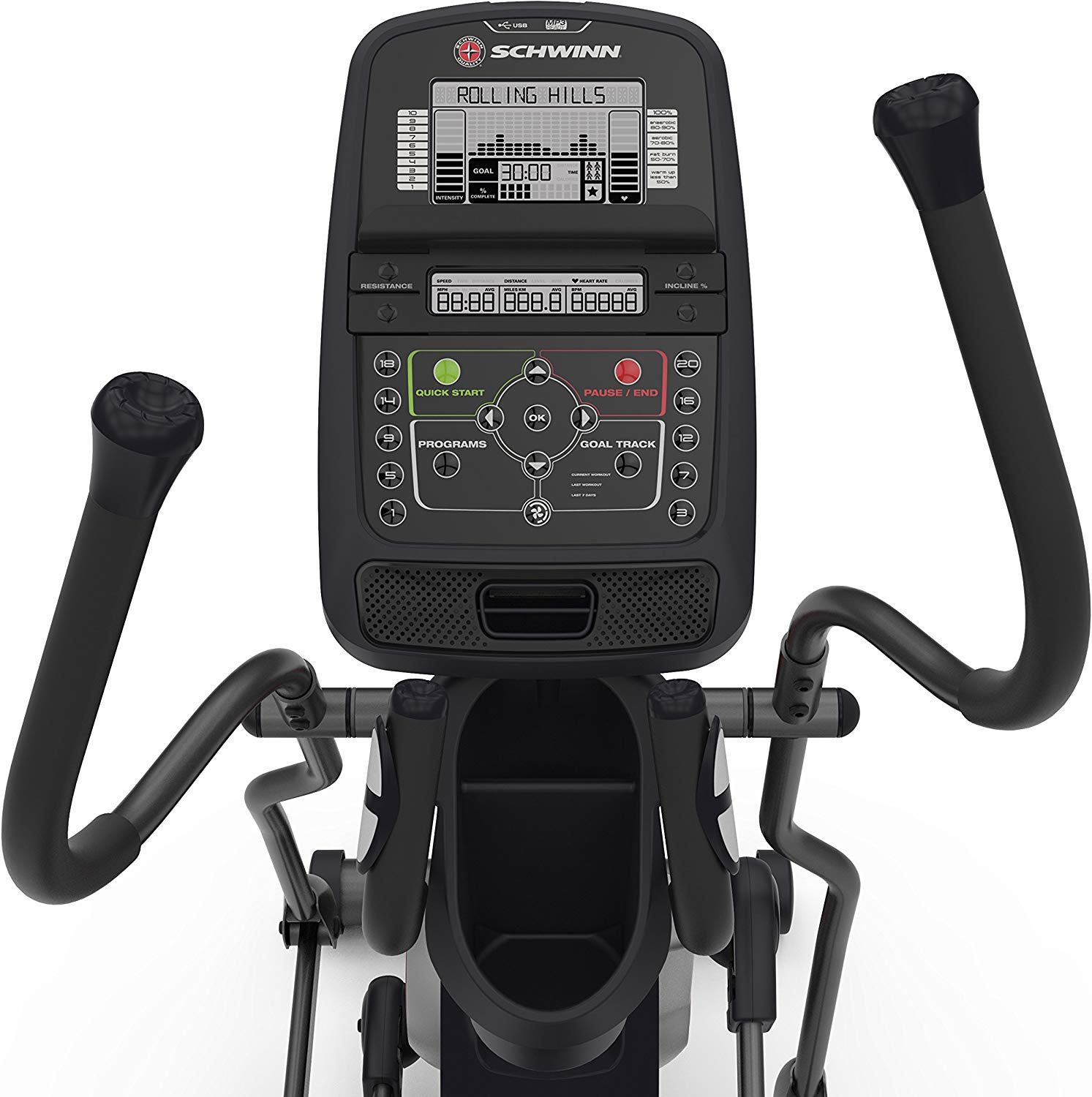 The control panel on a Schwinn 430 elliptical trainer