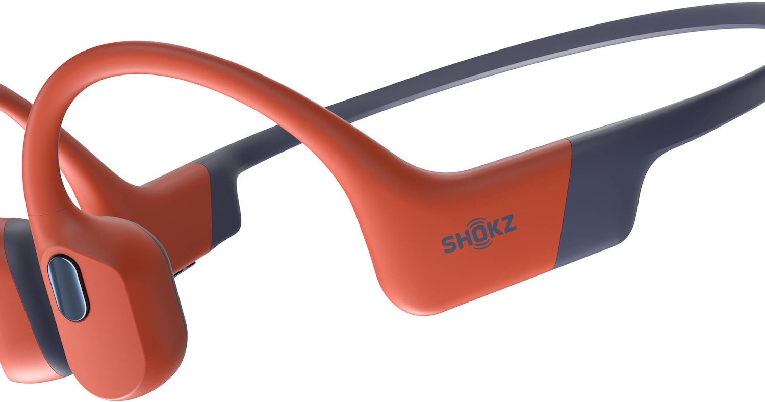 Orange and grey Shokz OpenSwim Pro bone conduction headphones
