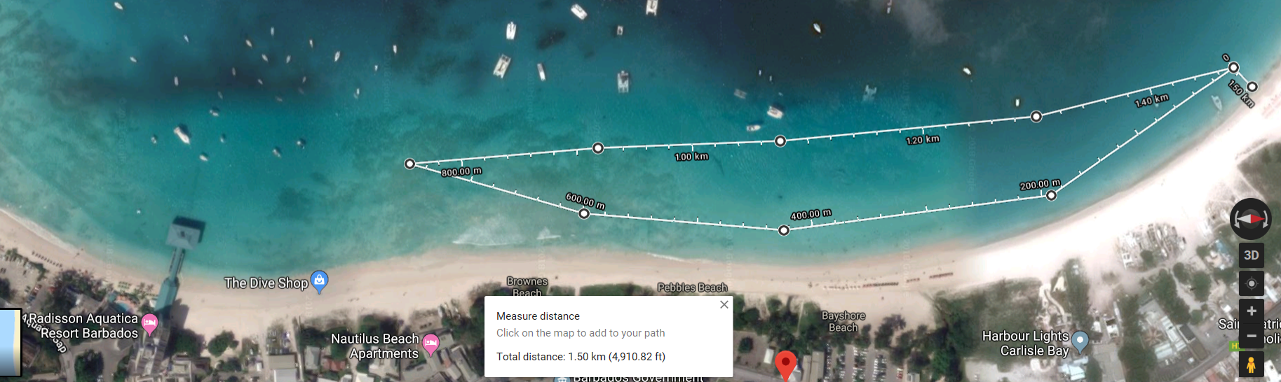 Looking down at the course of the Barbados Open Water Festival