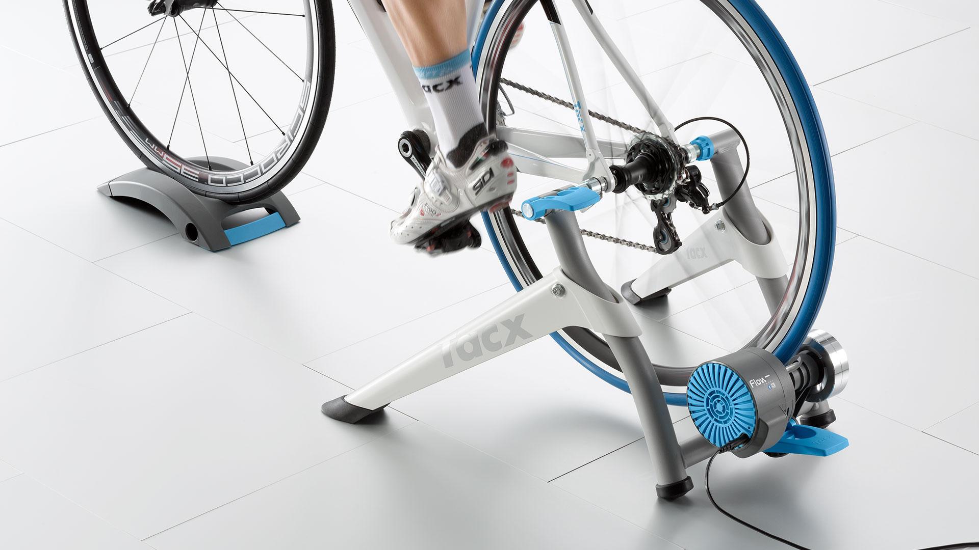 A bike mounted on a TACX turbo trainer